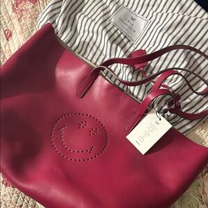Anya Hindmarch Leather Tote with Smiley Design